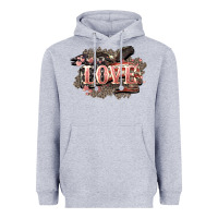 Heather Grey Love America 4th of july Heavyweight Hoodie - HowdyJamesFarm