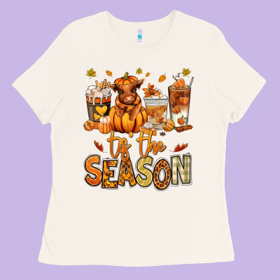 Tis' The Season Fall Heifer Coffee Cups Ladies Tee Designed By Ranaportraitstore