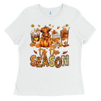 White Tis' the season Fall Heifer coffee cups Ladies Tee - RanaPortraitStore