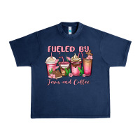 Navy fueled by jesus and coffee Urban Heavy Tee - MaliasSmallBusiness
