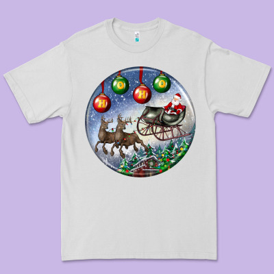 Santa Claus With Deer Christmas Ornament Premium Tee Designed By Bundleandbundleshop