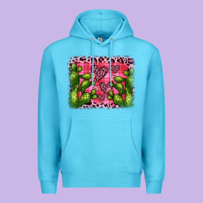 Valentine's Day Cactus Background Premium Hoodie Designed By Jahusdesignshop