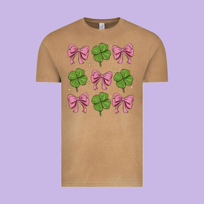 Coquette Bow Clover St. Patrick's Day Vintage Tee Designed By Maliassmallbusiness