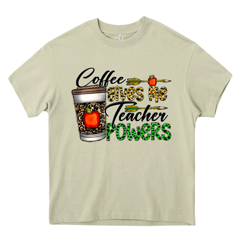 Coffee Gives Me Teacher Powers Heavy Core Tee by CowhideDigitalArt | Teevron