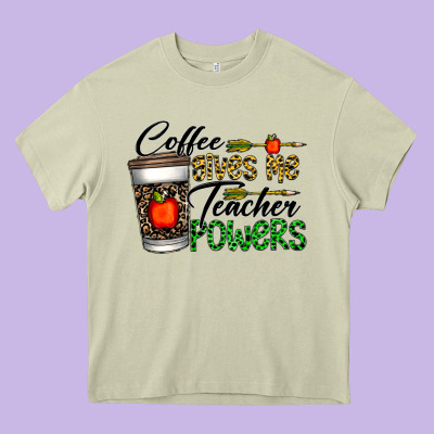 Coffee Gives Me Teacher Powers Heavy Core Tee Designed By Cowhidedigitalart