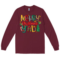 Burgundy merry christmas y'all Long Sleeve Tee - MaliasSmallBusiness