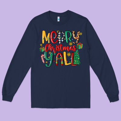 Merry Christmas Y'all Long Sleeve Tee Designed By Maliassmallbusiness