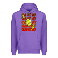 Purple Game day softball lightning bolt Premium Hoodie - HowdyJamesFarm