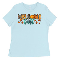 Baby Blue Welcome Fall Ladies Tee - RanaPortraitStore