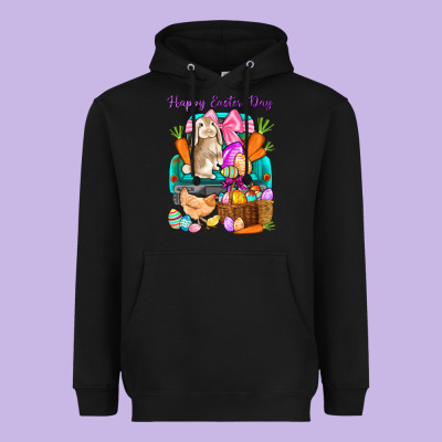 Happy Easter Day Truck Heavyweight Hoodie Designed By Howdyjamesfarm