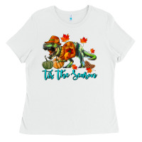 White T- Rex Tis The Season Ladies Tee - RanaPortraitStore