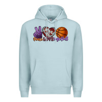Blue Mist Peace love Basketball Premium Hoodie - HowdyJamesFarm