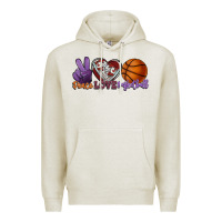 Oatmeal Heather Peace love Basketball Premium Hoodie - HowdyJamesFarm