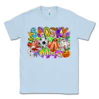 Dusty Blue Spooky Vibes Ghost Classic Tee - CowhideDigitalArt