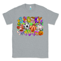 Heather Grey Spooky Vibes Ghost Classic Tee - CowhideDigitalArt