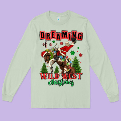 Dreaming Of A Wild West Christmas Cowboy Santa Long Sleeve Tee Designed By Maliassmallbusiness