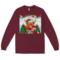 Burgundy christmas cow Long Sleeve Tee - MaliasSmallBusiness