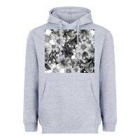 Heather Grey black and white floral Heavyweight Hoodie - TumblerDesignByShophia