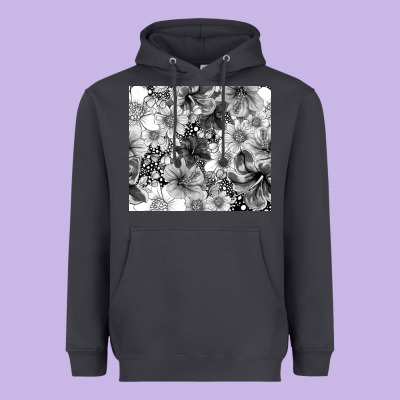 Black And White Floral Heavyweight Hoodie Designed By Tumblerdesignbyshophia