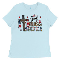 Baby Blue god bless america Ladies Tee - CowhideDigitalArt