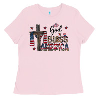 Bubblegum Pink god bless america Ladies Tee - CowhideDigitalArt
