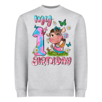 Heather Grey my 1 st birthday with little cute cow Heavyweight Sweatshirt - NancyCooperArtShop