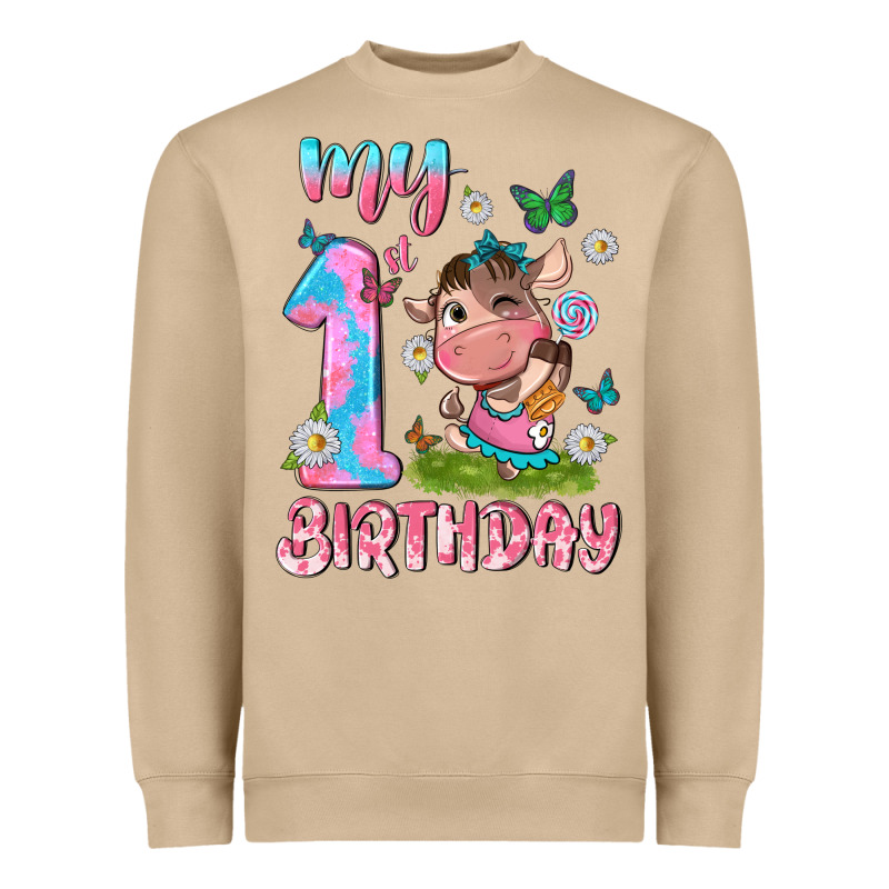 My 1 St Birthday With Little Cute Cow Heavyweight Sweatshirt by NancyCooperArtShop | Teevron