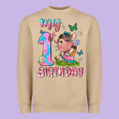 My 1 St Birthday With Little Cute Cow Heavyweight Sweatshirt Designed By Nancycooperartshop
