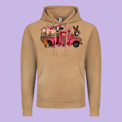 Valentines Day Leopard Farm Animals Truck Vintage Hoodie Designed By Jasminsmagicworld