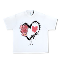 White mimi flower heart Urban Heavy Tee - MaliasSmallBusiness