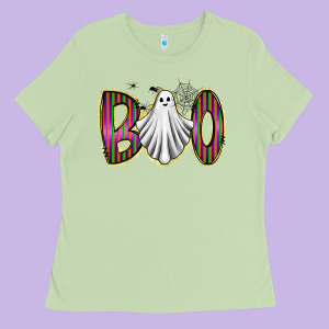 Boo Ghost Ladies Tee Designed By Racoondesign