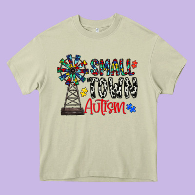 Small Town Autism Heavy Core Tee Designed By Cowhidedigitalart