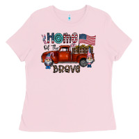 Bubblegum Pink home of the brave Ladies Tee - CowhideDigitalArt