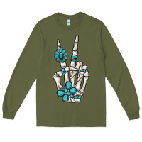 Army Green turquoise gemstone skeleton hand Long Sleeve Tee - MaliasSmallBusiness
