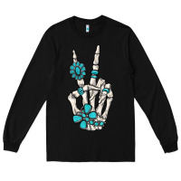 Black turquoise gemstone skeleton hand Long Sleeve Tee - MaliasSmallBusiness