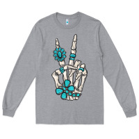 Heather Grey turquoise gemstone skeleton hand Long Sleeve Tee - MaliasSmallBusiness