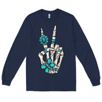 Navy turquoise gemstone skeleton hand Long Sleeve Tee - MaliasSmallBusiness