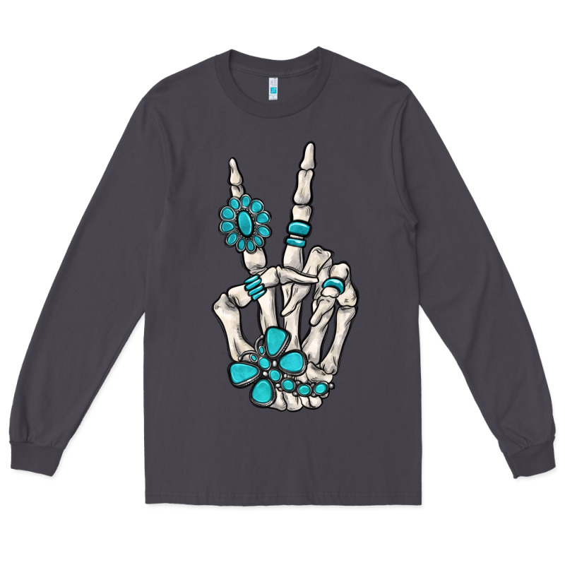 Turquoise Gemstone Skeleton Hand Long Sleeve Tee by MaliasSmallBusiness | Teevron