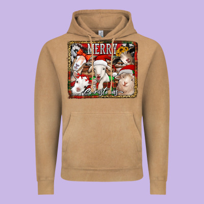 Merry Christmas Goats Vintage Hoodie Designed By Jasminsmagicworld
