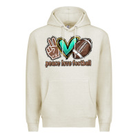 Oatmeal Heather Peace love football Premium Hoodie - HowdyJamesFarm