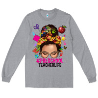 Heather Grey preschool teacher life  messy bun Long Sleeve Tee - NancyCooperArtShop