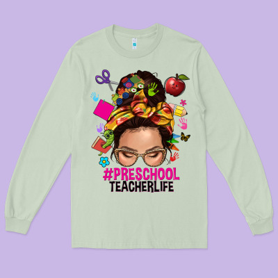 Preschool Teacher Life  Messy Bun Long Sleeve Tee Designed By Nancycooperartshop