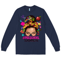 Navy preschool teacher life  messy bun Long Sleeve Tee - NancyCooperArtShop