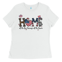 White home of the free beacuse of the brave Ladies Tee - CowhideDigitalArt