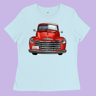 Western Red Truck Front View Ladies Tee Designed By Fadigitalartstudio