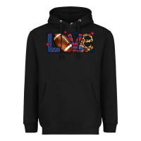 Black Love Football team color red blue 4th of july Heavyweight Hoodie - HowdyJamesFarm