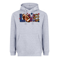 Heather Grey Love Football team color red blue 4th of july Heavyweight Hoodie - HowdyJamesFarm