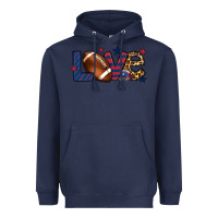 Navy Love Football team color red blue 4th of july Heavyweight Hoodie - HowdyJamesFarm