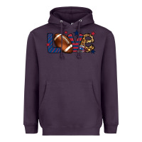 Plum Love Football team color red blue 4th of july Heavyweight Hoodie - HowdyJamesFarm