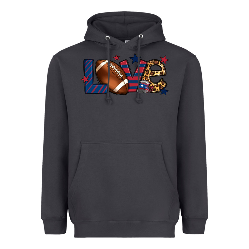 Love Football Team Color Red Blue 4th Of July Heavyweight Hoodie by HowdyJamesFarm | Teevron